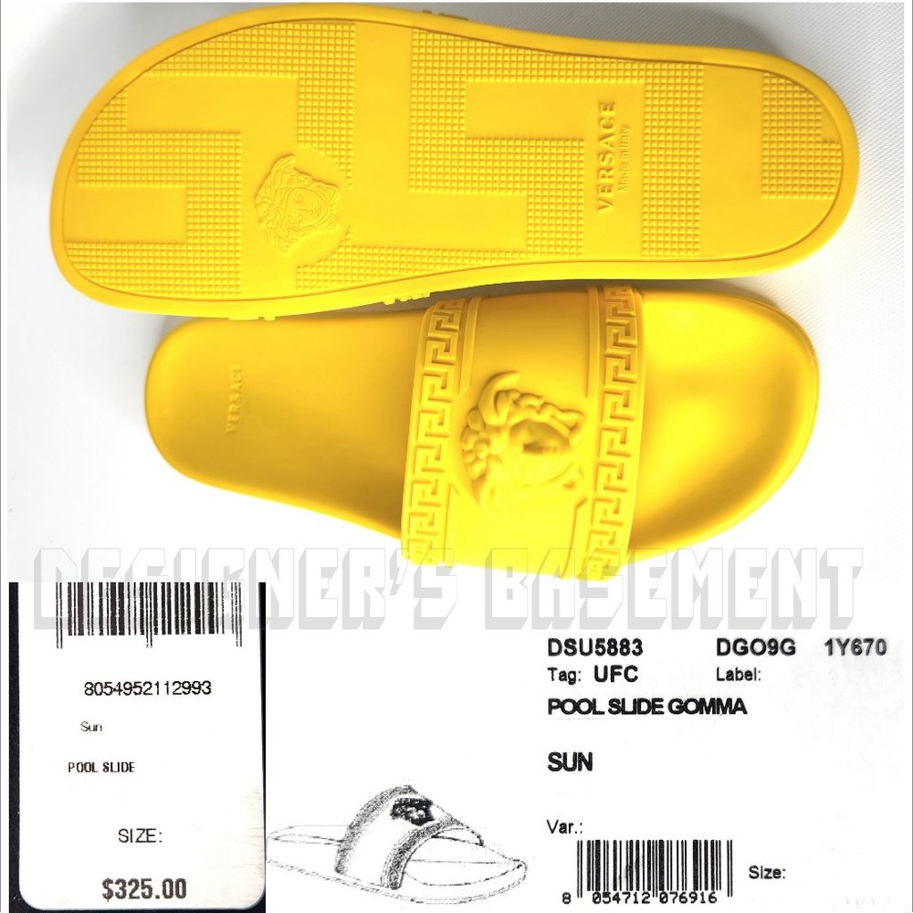 VERSACE mens 47EU - 14US sun yellow CARDINAL Medusa head FLIP-FLOP slide sandals - Picture 6 of 9